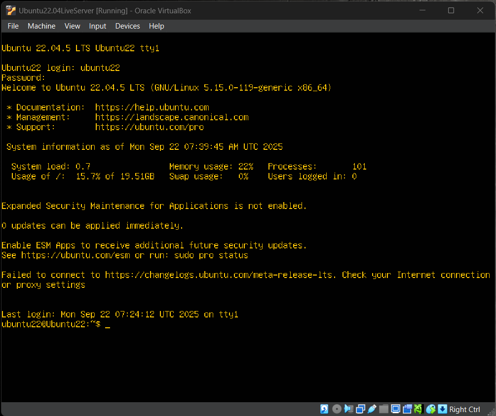 Tampilan CLI VM Ubuntu