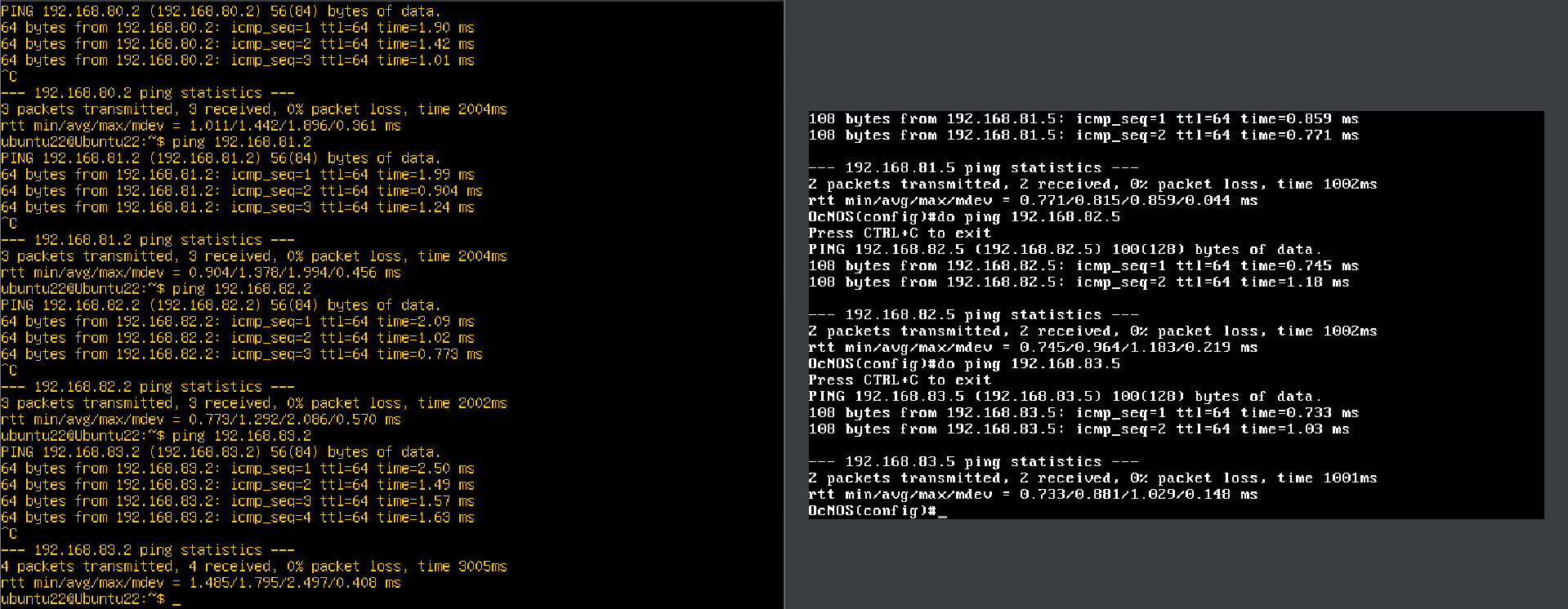 Uji Ping antar Ubuntu dan OcNOS