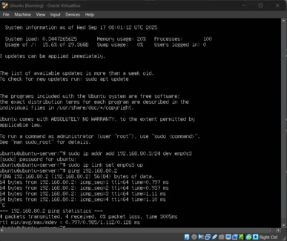 Ping Ubuntu ke OcNOS VM